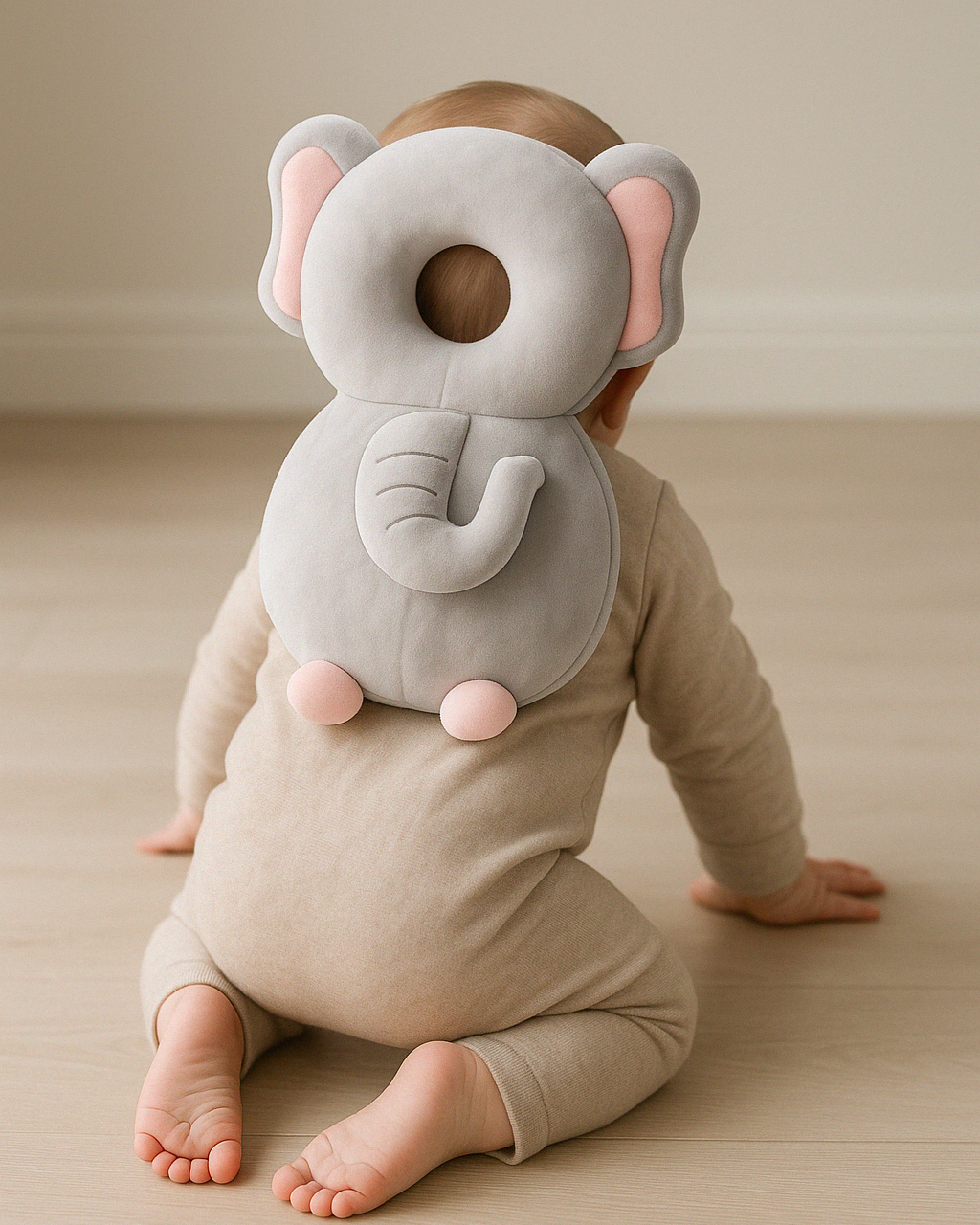 Baby hovedbeskytter med elefantdesign til faldsikring
